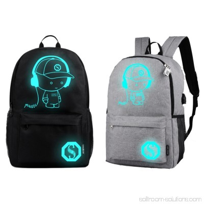 ENJOY USB Charge Cool Boys School Backpack Luminous School Bag Music Boy Backpacks Black